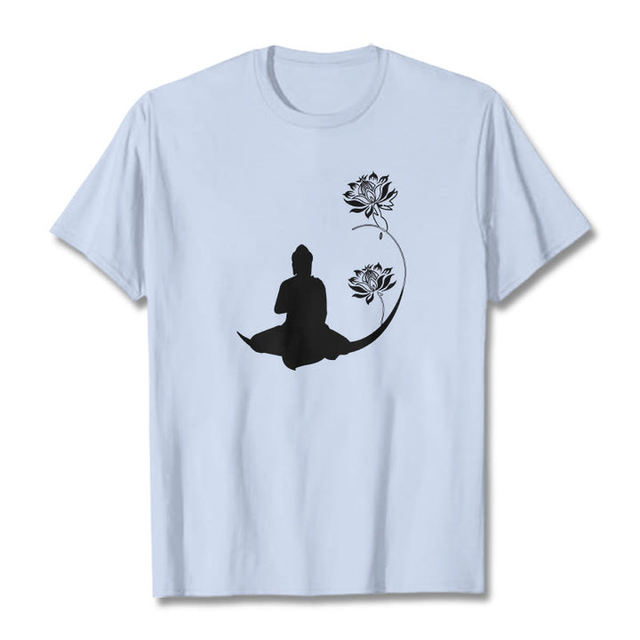 Buddha Stones Buddha Sitting With Lotus Flowers Pattern Pattern Tee T-shirt - LightCyan - 2XL - image 18