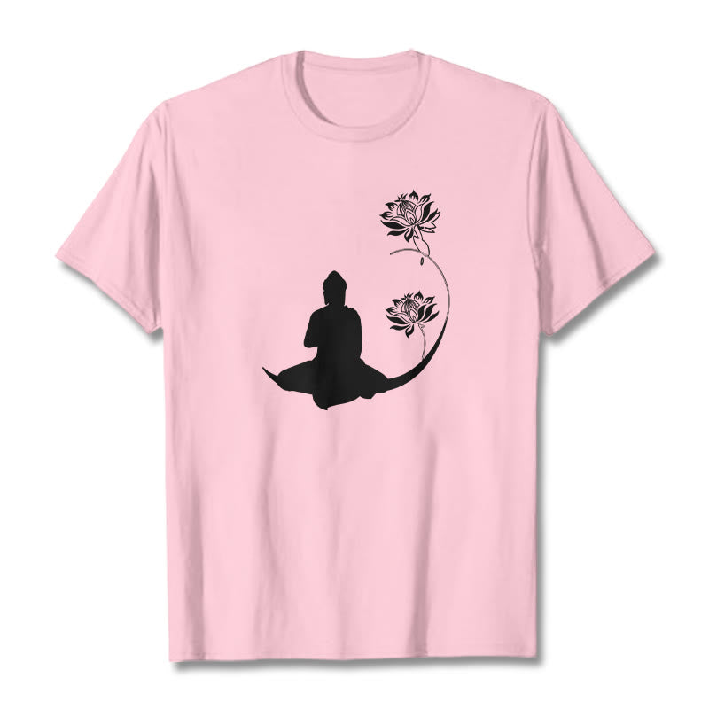 Buddha Stones Buddha Sitting With Lotus Flowers Pattern Pattern Tee T-shirt - LightPink - 2XL - image 12