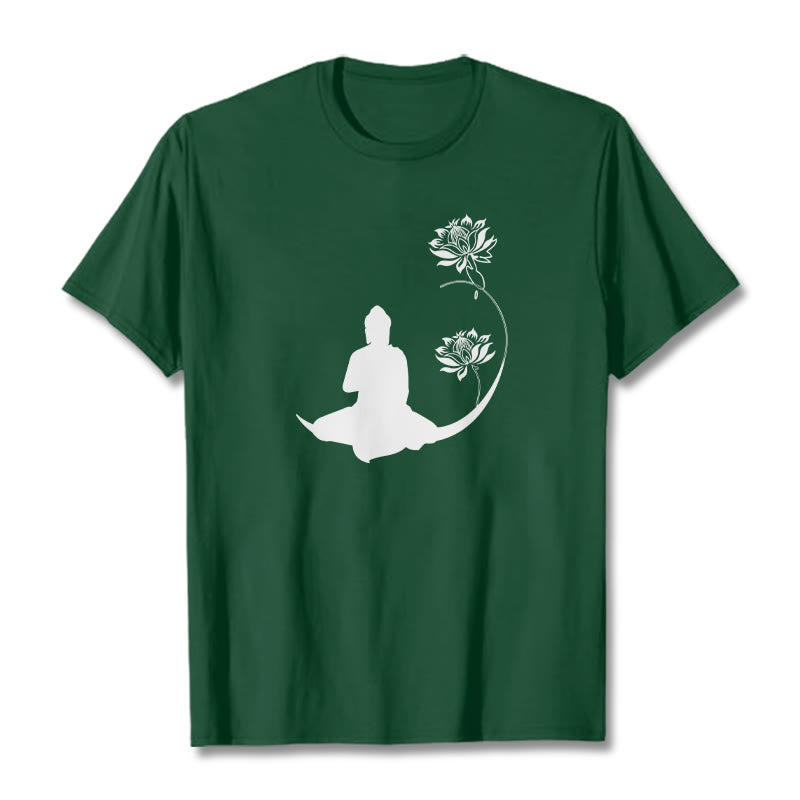 Buddha Stones Buddha Sitting With Lotus Flowers Pattern Pattern Tee T-shirt - ForestGreen - 2XL - image 10
