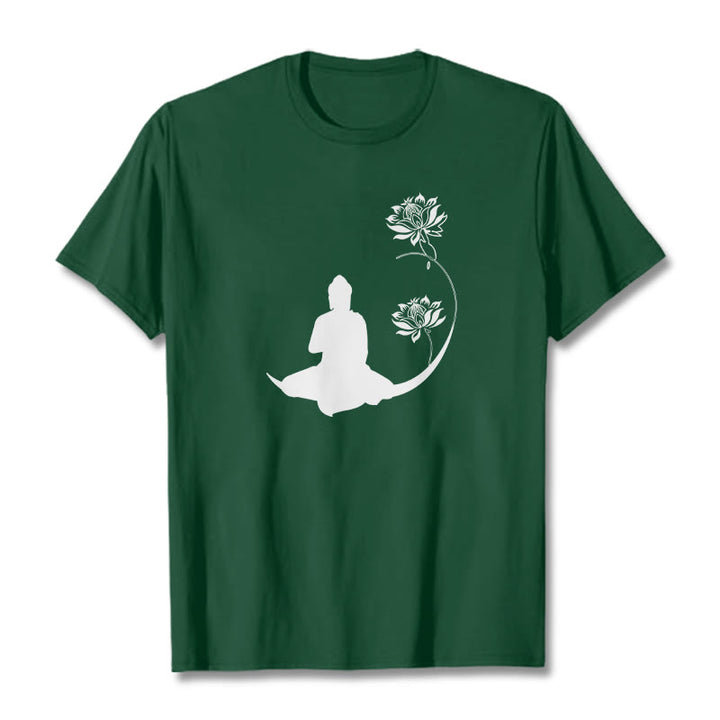 Buddha Stones Buddha Sitting With Lotus Flowers Pattern Pattern Tee T-shirt - ForestGreen - 2XL - image 10