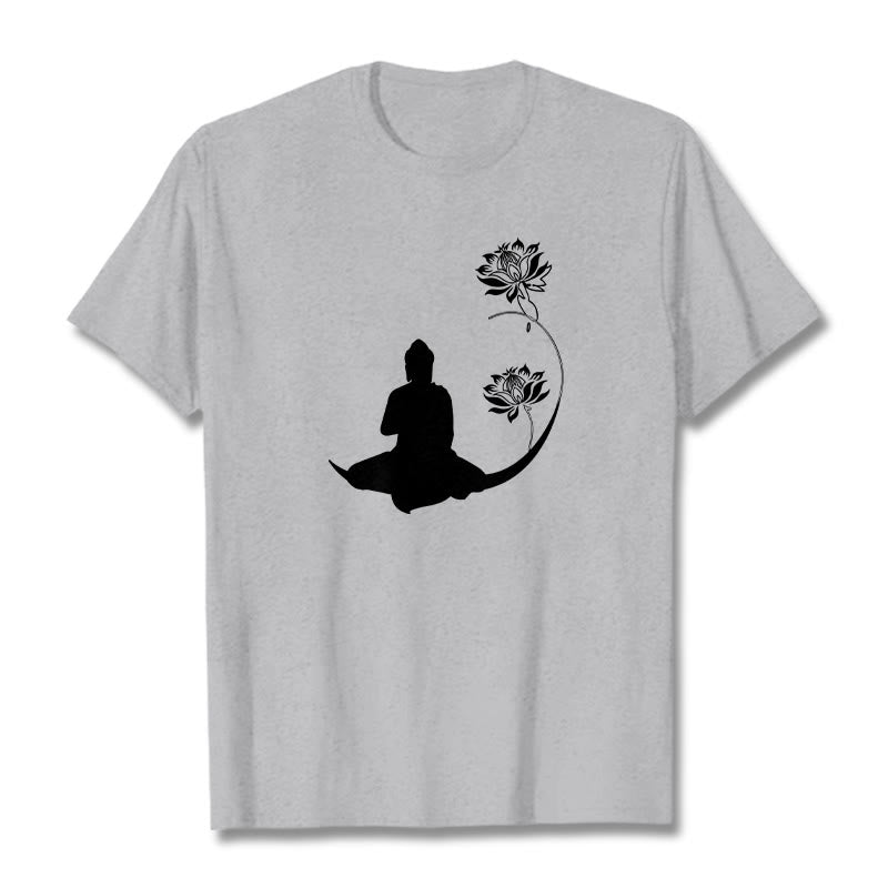 Buddha Stones Buddha Sitting With Lotus Flowers Pattern Pattern Tee T-shirt - LightGrey - 2XL - image 19