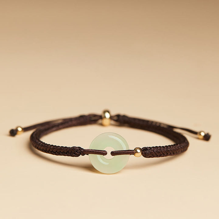 Buddha Stones Natural Hetian Jade Peace Buckle Fu Character Protection Luck Braided Bracelet - Hetian Jade Brown Rope - image 23