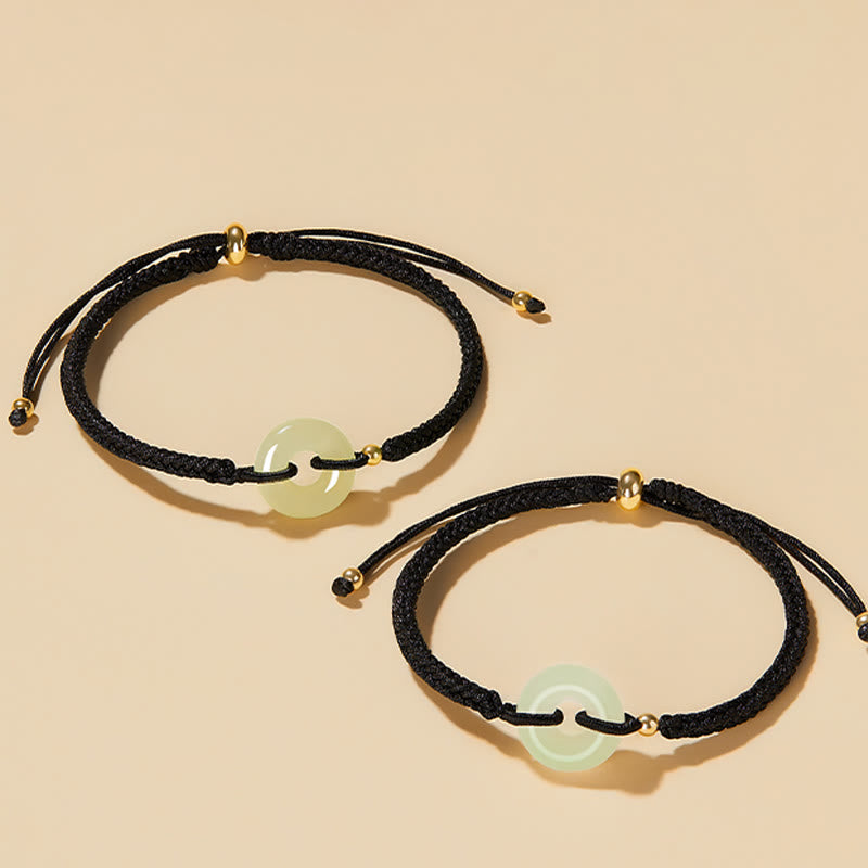Buddha Stones Natural Hetian Jade Peace Buckle Fu Character Protection Luck Braided Bracelet - image 14