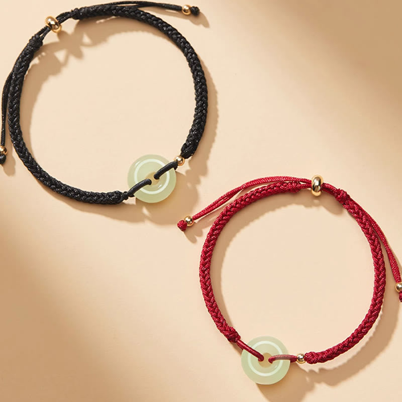 Buddha Stones Natural Hetian Jade Peace Buckle Fu Character Protection Luck Braided Bracelet - image 11