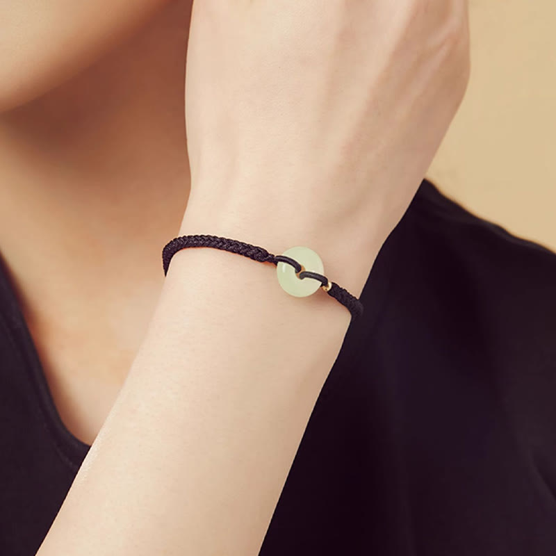 Buddha Stones Natural Hetian Jade Peace Buckle Fu Character Protection Luck Braided Bracelet - image 15