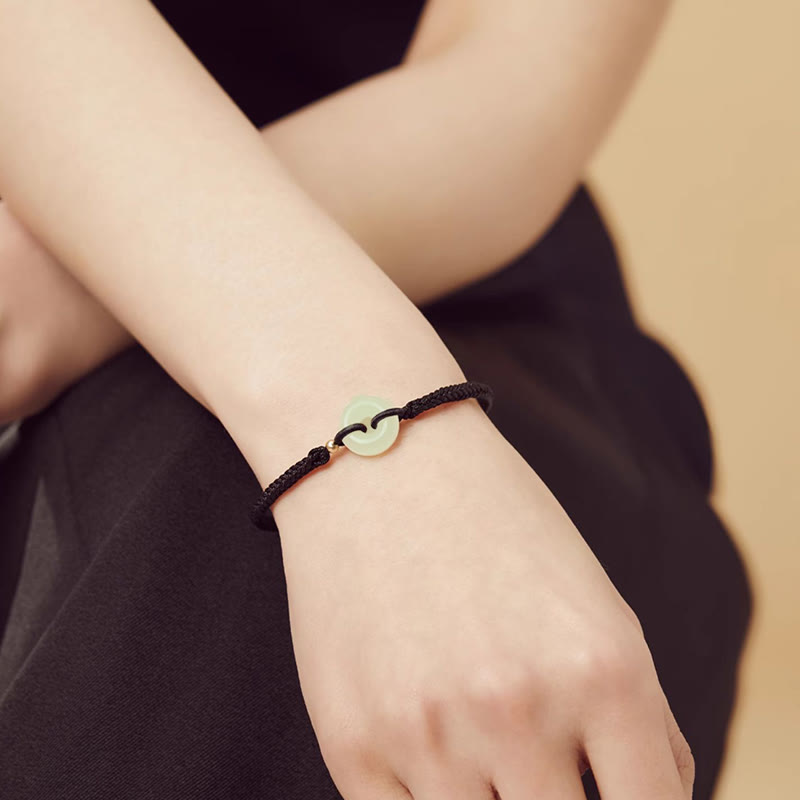 Buddha Stones Natural Hetian Jade Peace Buckle Fu Character Protection Luck Braided Bracelet - image 16