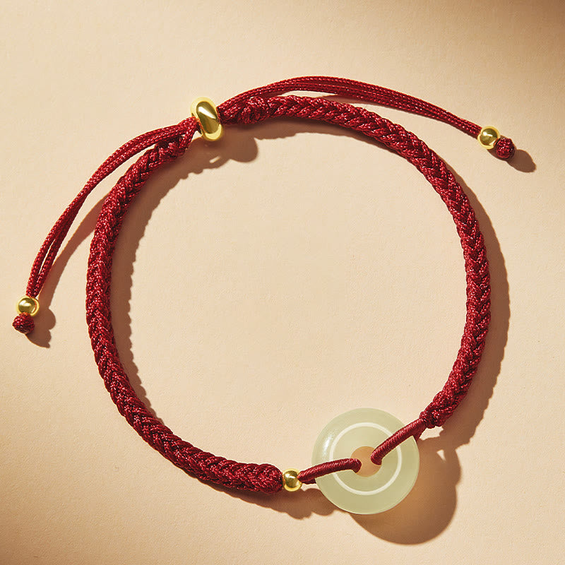 Buddha Stones Natural Hetian Jade Peace Buckle Fu Character Protection Luck Braided Bracelet - image 3