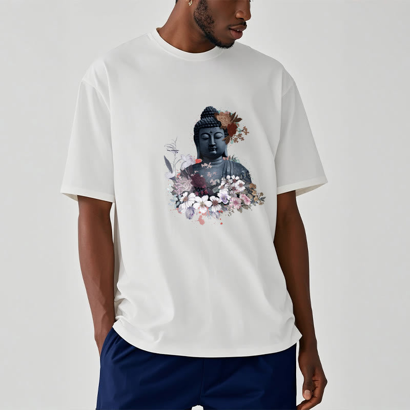 Buddha Stones  Colorful Flowers Surrounding Buddha Pattern Tee T-shirt - image 1