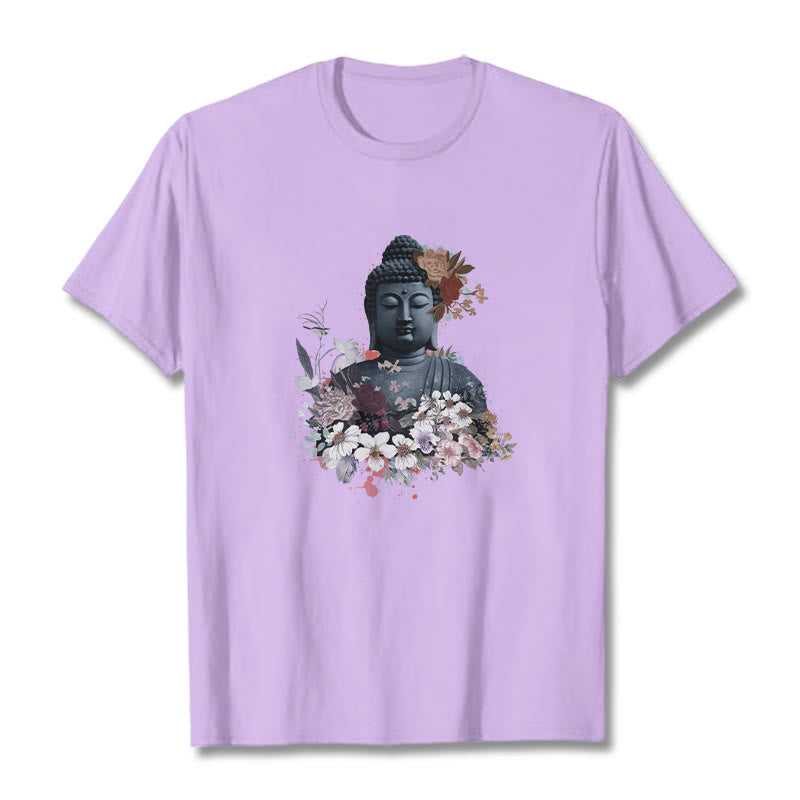Buddha Stones  Colorful Flowers Surrounding Buddha Pattern Tee T-shirt - Plum - 2XL - image 16