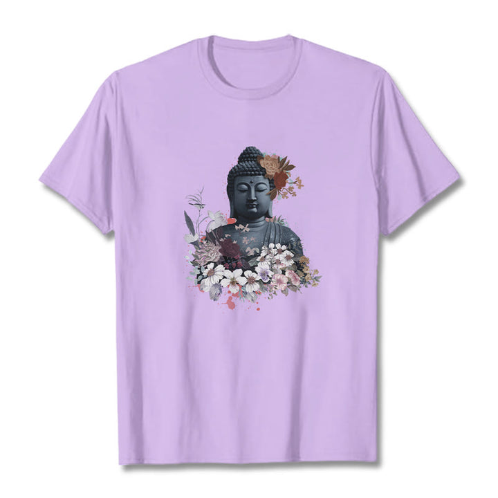 Buddha Stones  Colorful Flowers Surrounding Buddha Pattern Tee T-shirt - Plum - 2XL - image 16