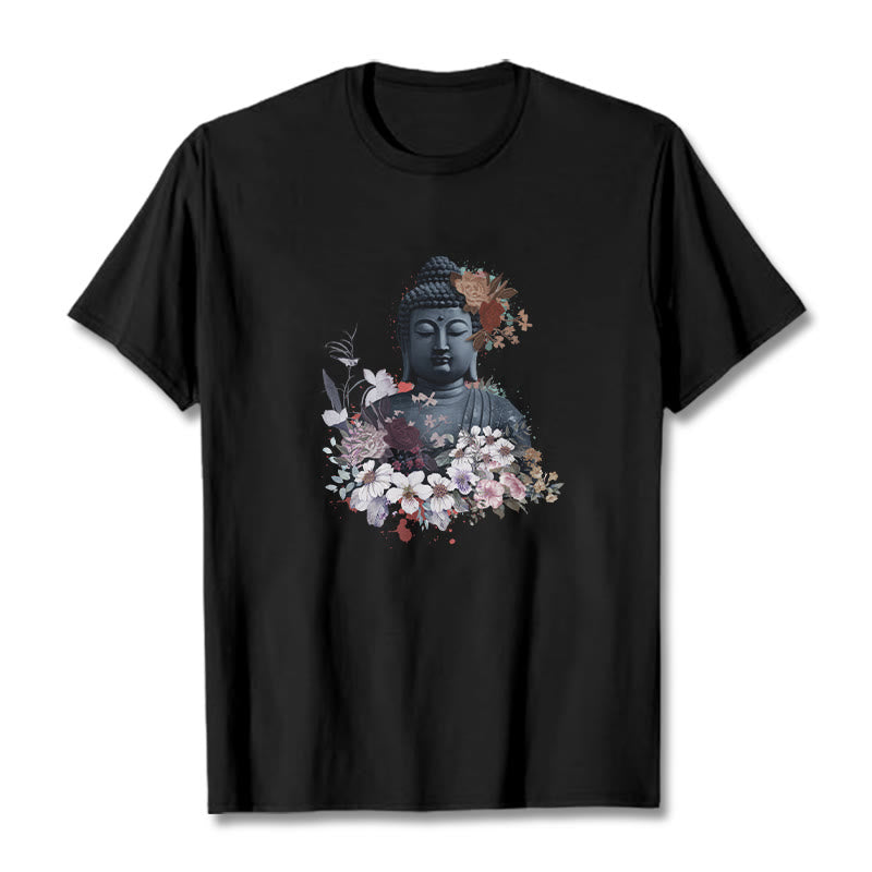 Buddha Stones  Colorful Flowers Surrounding Buddha Pattern Tee T-shirt - Black - 2XL - image 4