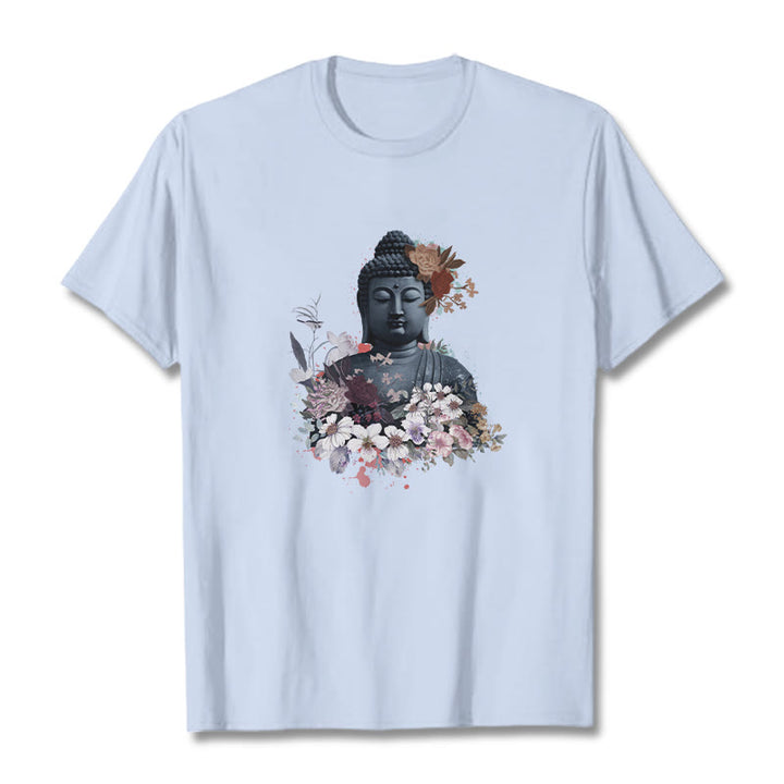 Buddha Stones  Colorful Flowers Surrounding Buddha Pattern Tee T-shirt - LightCyan - 2XL - image 18
