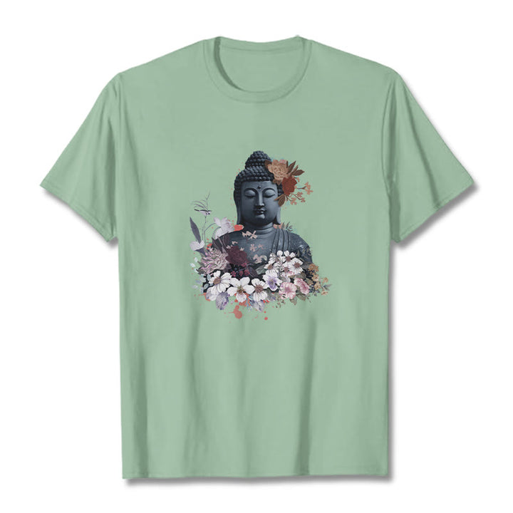 Buddha Stones  Colorful Flowers Surrounding Buddha Pattern Tee T-shirt - PaleGreen - 2XL - image 14