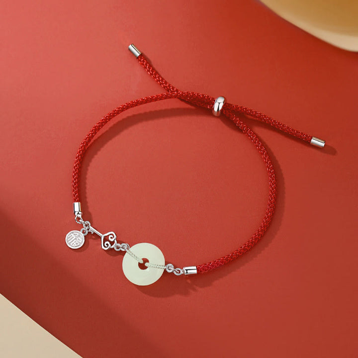 Buddha Stones Natural Hetian Jade Peace Buckle 925 Sterling Silver Red String Fu Character Protection Luck Bracelet - Rose Gold(Wrist Circumference:14-20cm) - image 11