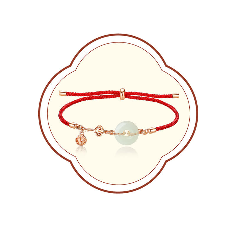 Buddha Stones Natural Hetian Jade Peace Buckle 925 Sterling Silver Red String Fu Character Protection Luck Bracelet - image 2