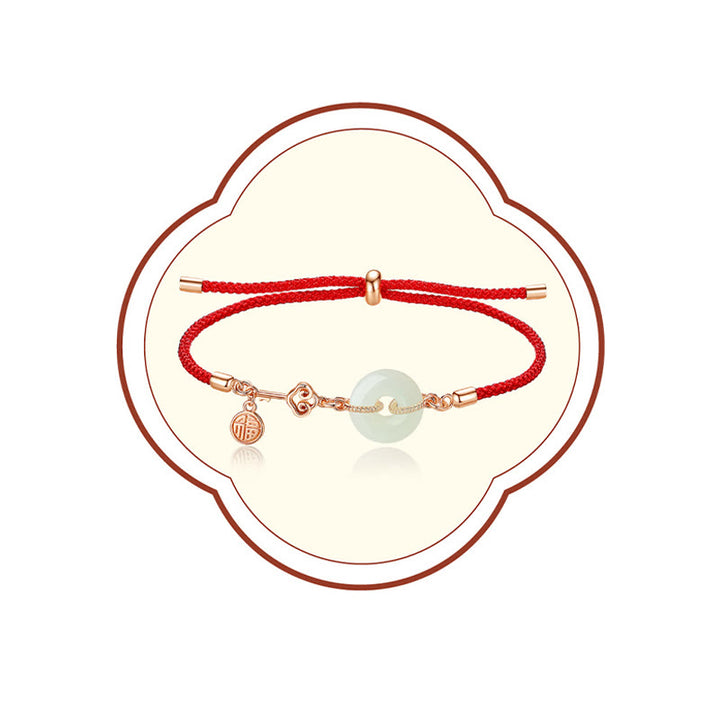 Buddha Stones Natural Hetian Jade Peace Buckle 925 Sterling Silver Red String Fu Character Protection Luck Bracelet - image 2