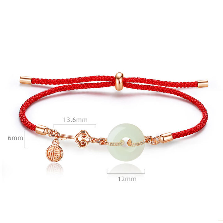 Buddha Stones Natural Hetian Jade Peace Buckle 925 Sterling Silver Red String Fu Character Protection Luck Bracelet - image 4