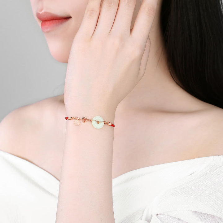 Buddha Stones Natural Hetian Jade Peace Buckle 925 Sterling Silver Red String Fu Character Protection Luck Bracelet - image 3
