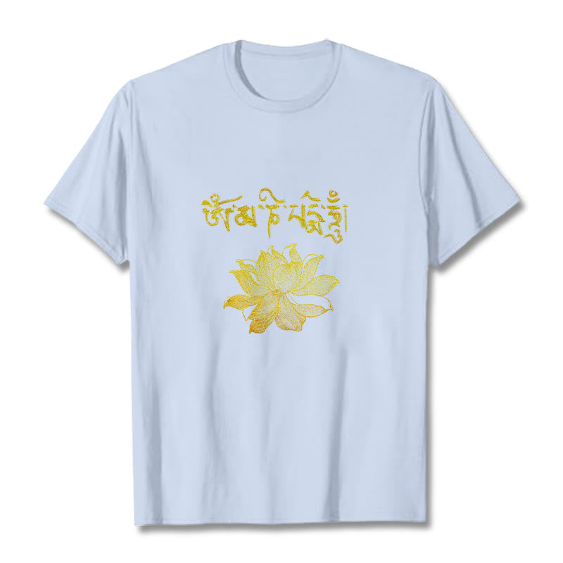 Buddha Stones Golden Lotus Sanskrit Tee T-shirt - Light Cyan - 2XL - image 10