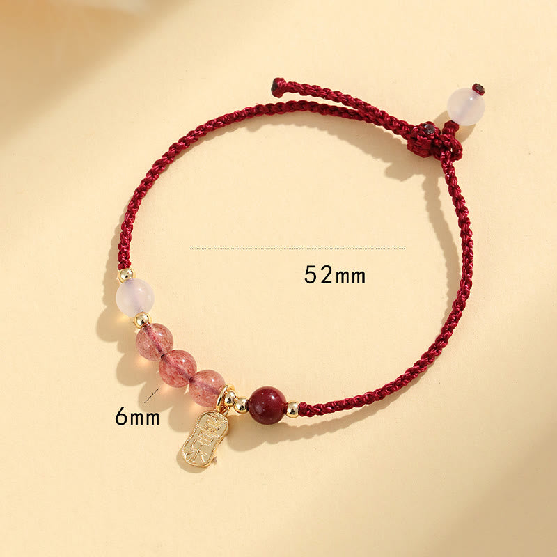 Buddha Stones Natural Strawberry Quartz Jade White Agate Red String Positive Bracelet - image 11