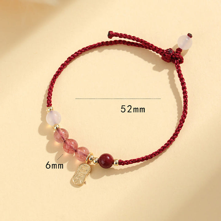 Buddha Stones Natural Strawberry Quartz Jade White Agate Red String Positive Bracelet - image 11