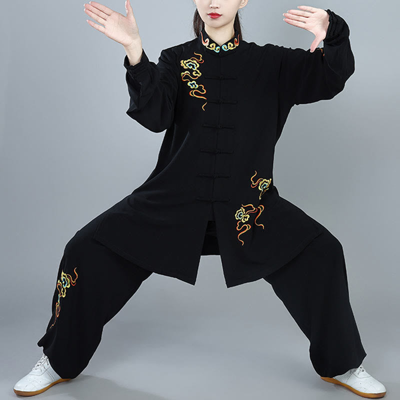 Buddha Stones 2Pcs Fall Colorful Auspicious Clouds Tai Chi Meditation Qigong Zen Practice Unisex Cotton Clothing Set - Black - 3XL-FIT FOR US/UK/AU/EU-XL - image 2