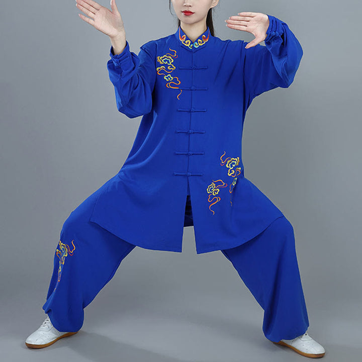 Buddha Stones 2Pcs Fall Colorful Auspicious Clouds Tai Chi Meditation Qigong Zen Practice Unisex Cotton Clothing Set - Blue - 3XL-FIT FOR US/UK/AU/EU-XL - image 8