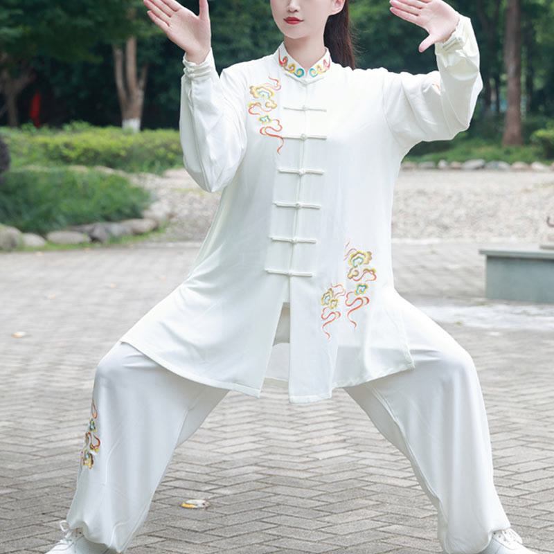 Buddha Stones 2Pcs Fall Colorful Auspicious Clouds Tai Chi Meditation Qigong Zen Practice Unisex Cotton Clothing Set - image 1