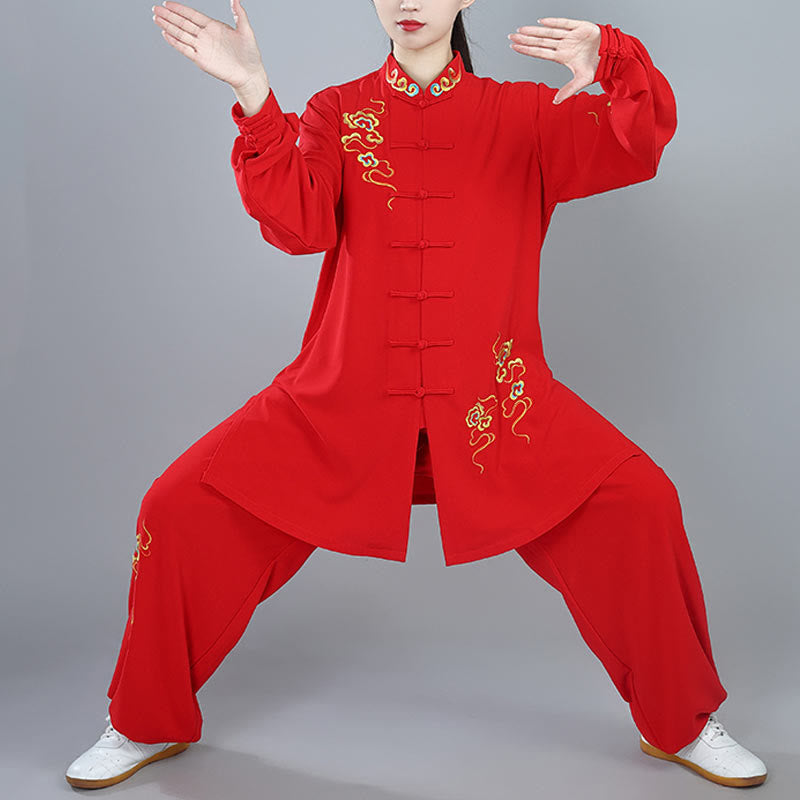 Buddha Stones 2Pcs Fall Colorful Auspicious Clouds Tai Chi Meditation Qigong Zen Practice Unisex Cotton Clothing Set - Red - 3XL-FIT FOR US/UK/AU/EU-XL - image 19