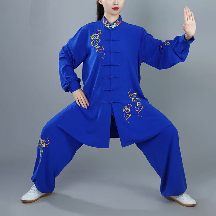 Buddha Stones 2Pcs Fall Colorful Auspicious Clouds Tai Chi Meditation Qigong Zen Practice Unisex Cotton Clothing Set - image 9