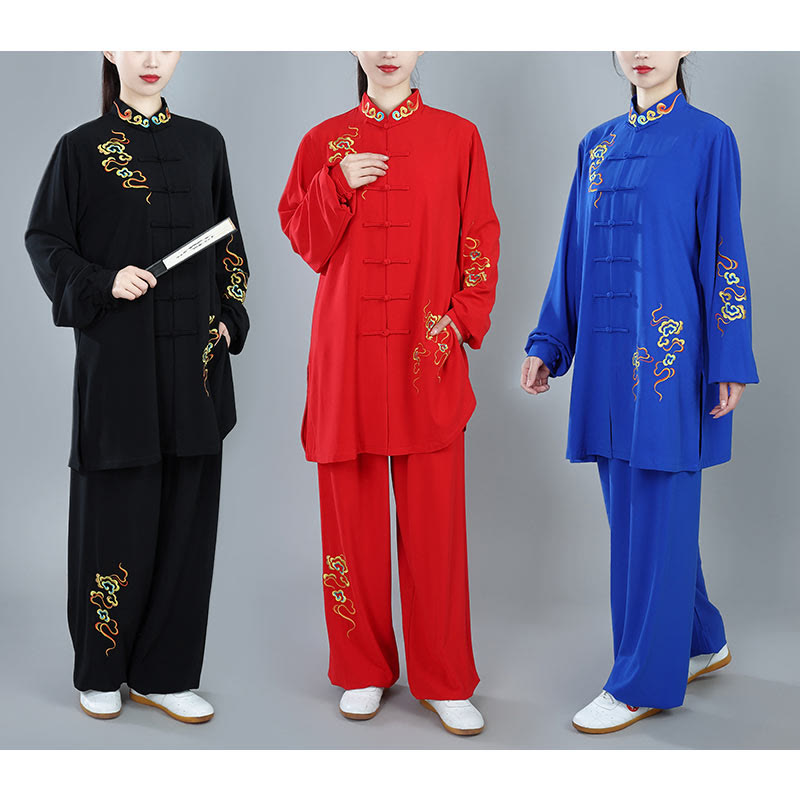 Buddha Stones 2Pcs Fall Colorful Auspicious Clouds Tai Chi Meditation Qigong Zen Practice Unisex Cotton Clothing Set - image 24
