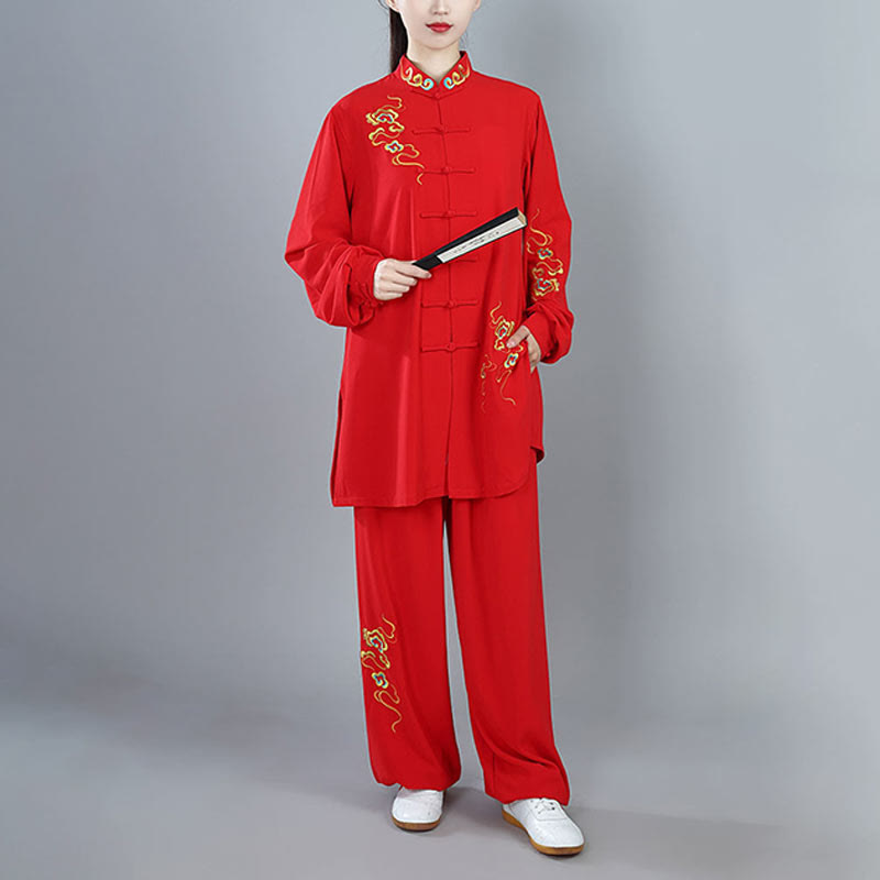 Buddha Stones 2Pcs Fall Colorful Auspicious Clouds Tai Chi Meditation Qigong Zen Practice Unisex Cotton Clothing Set - image 22