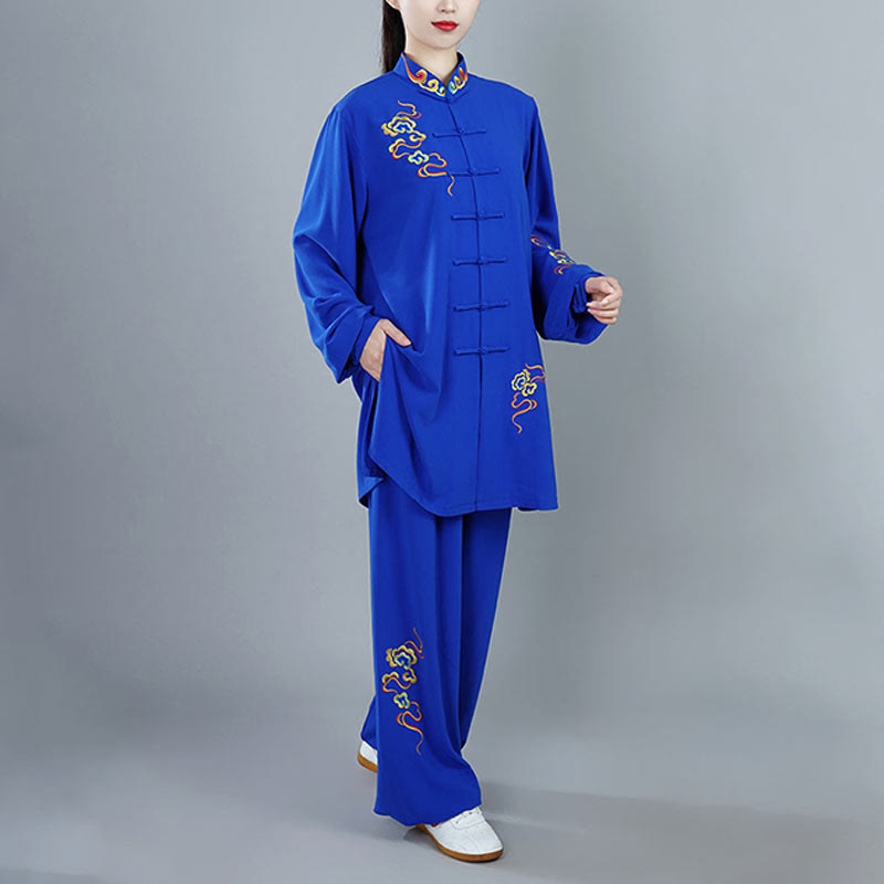Buddha Stones 2Pcs Fall Colorful Auspicious Clouds Tai Chi Meditation Qigong Zen Practice Unisex Cotton Clothing Set - image 12