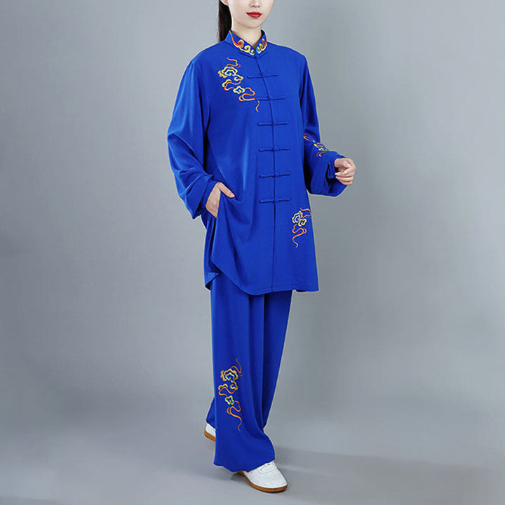 Buddha Stones 2Pcs Fall Colorful Auspicious Clouds Tai Chi Meditation Qigong Zen Practice Unisex Cotton Clothing Set - image 12