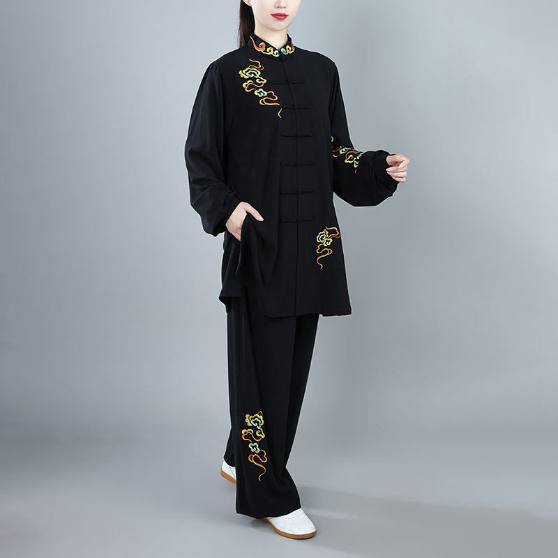 Buddha Stones 2Pcs Fall Colorful Auspicious Clouds Tai Chi Meditation Qigong Zen Practice Unisex Cotton Clothing Set - image 5