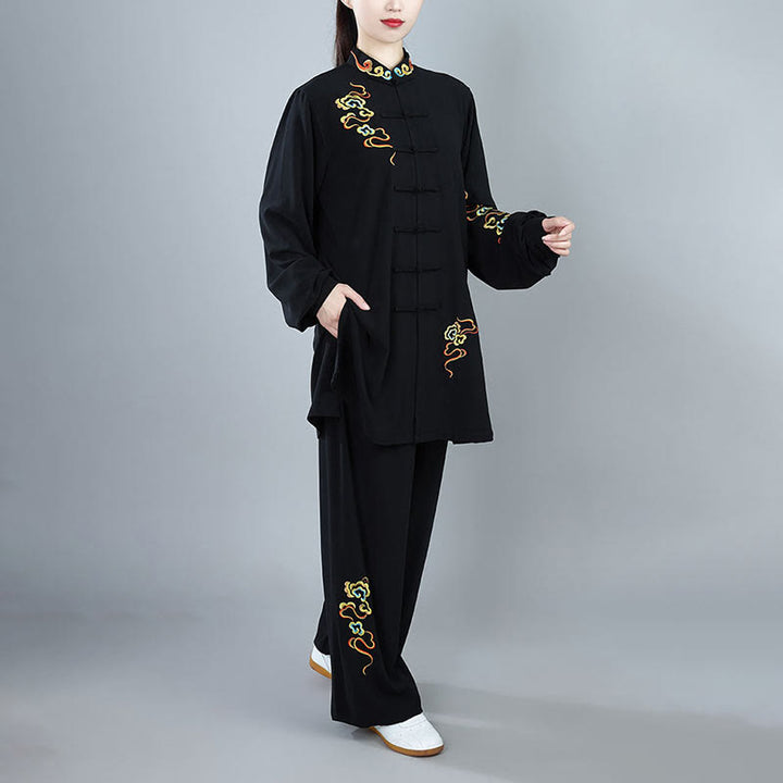 Buddha Stones 2Pcs Fall Colorful Auspicious Clouds Tai Chi Meditation Qigong Zen Practice Unisex Cotton Clothing Set - image 5