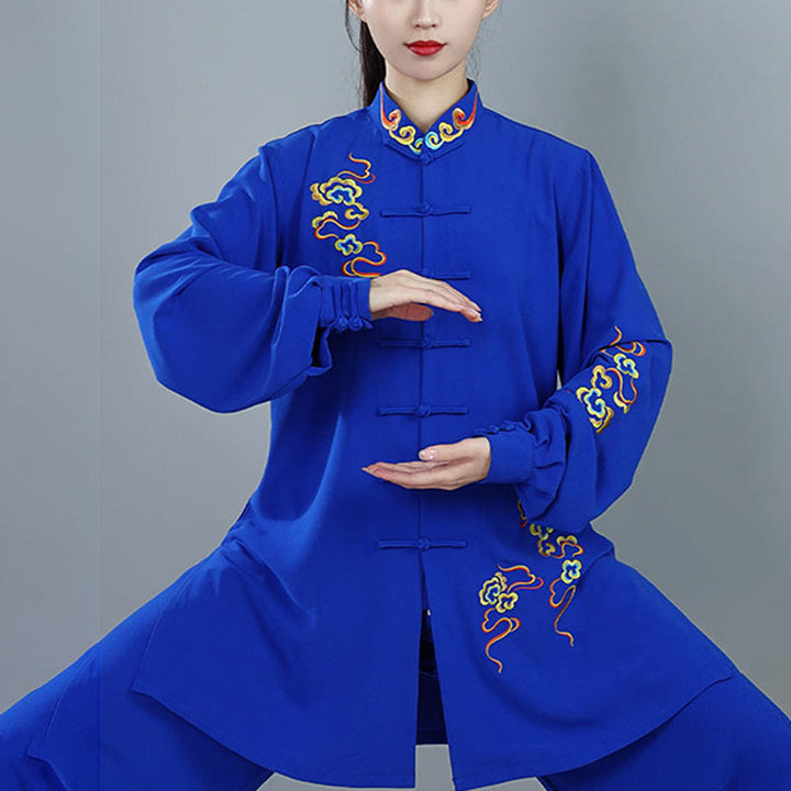 Buddha Stones 2Pcs Fall Colorful Auspicious Clouds Tai Chi Meditation Qigong Zen Practice Unisex Cotton Clothing Set - image 10