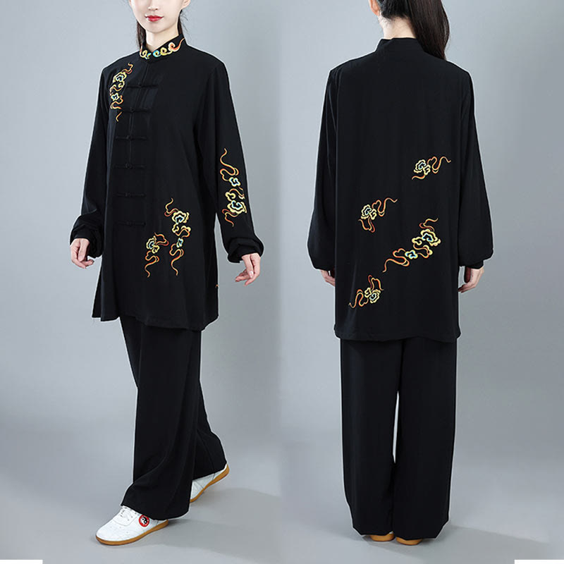 Buddha Stones 2Pcs Fall Colorful Auspicious Clouds Tai Chi Meditation Qigong Zen Practice Unisex Cotton Clothing Set - image 4