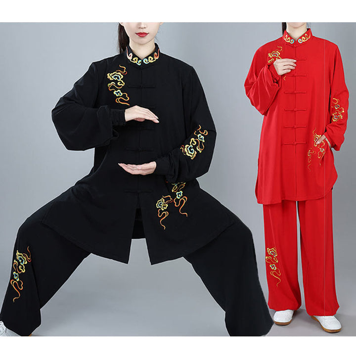 Buddha Stones 2Pcs Fall Colorful Auspicious Clouds Tai Chi Meditation Qigong Zen Practice Unisex Cotton Clothing Set - image 7