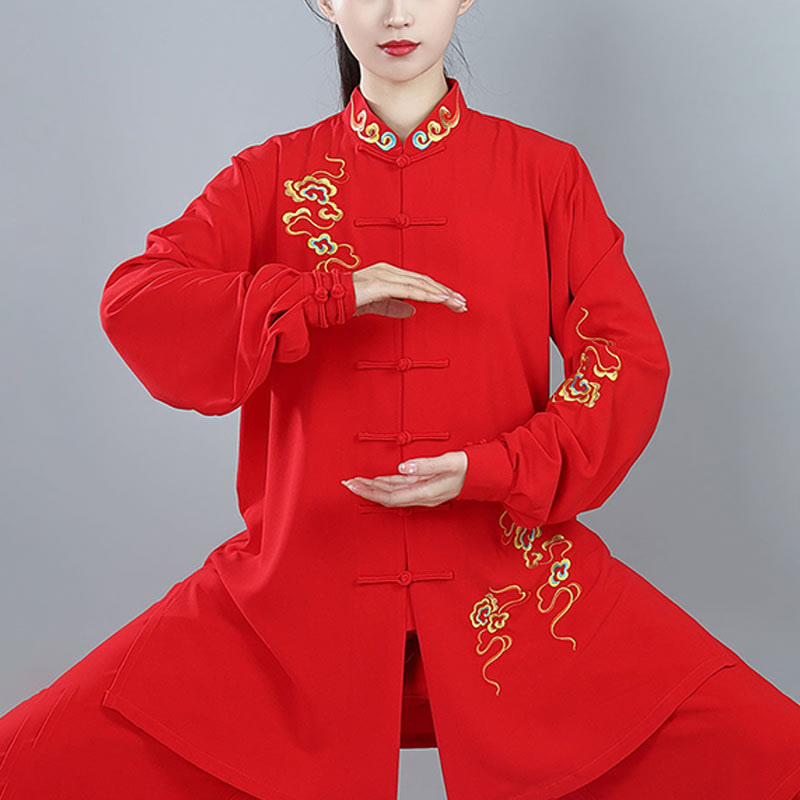 Buddha Stones 2Pcs Fall Colorful Auspicious Clouds Tai Chi Meditation Qigong Zen Practice Unisex Cotton Clothing Set - image 20