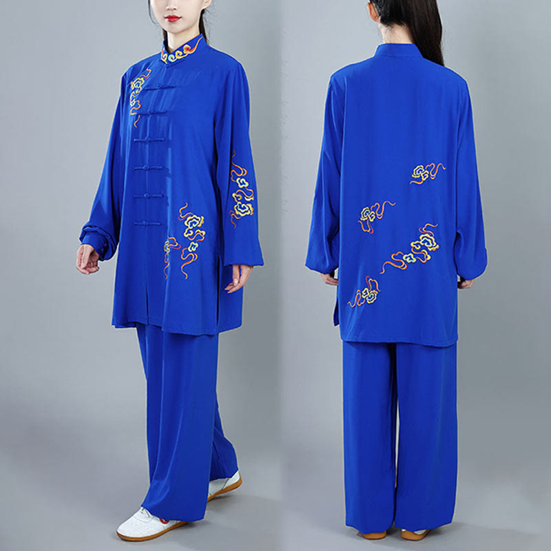 Buddha Stones 2Pcs Fall Colorful Auspicious Clouds Tai Chi Meditation Qigong Zen Practice Unisex Cotton Clothing Set - image 11