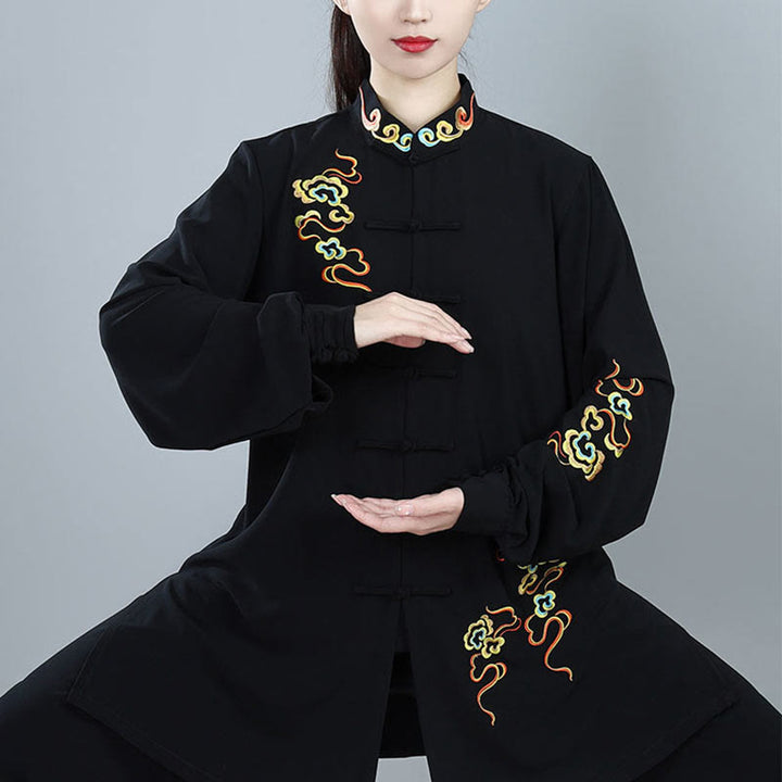 Buddha Stones 2Pcs Fall Colorful Auspicious Clouds Tai Chi Meditation Qigong Zen Practice Unisex Cotton Clothing Set - image 3