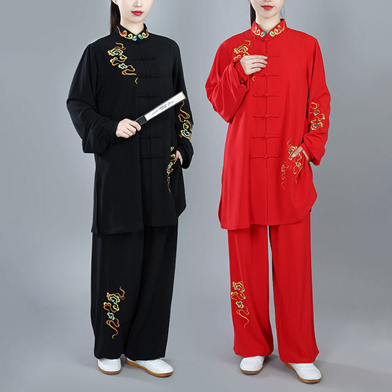 Buddha Stones 2Pcs Fall Colorful Auspicious Clouds Tai Chi Meditation Qigong Zen Practice Unisex Cotton Clothing Set - image 6