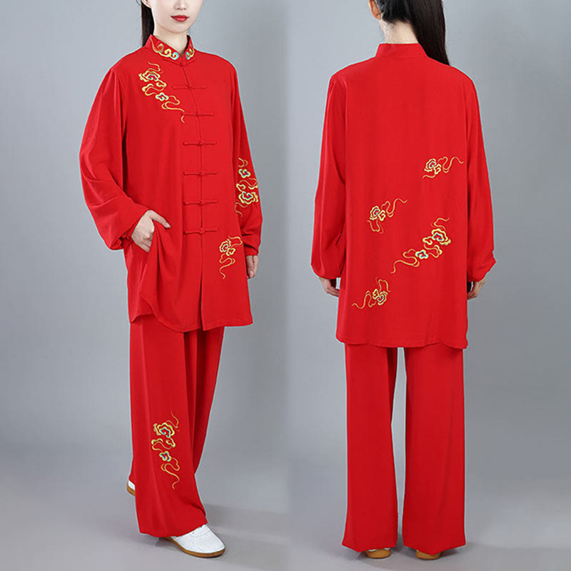 Buddha Stones 2Pcs Fall Colorful Auspicious Clouds Tai Chi Meditation Qigong Zen Practice Unisex Cotton Clothing Set - image 21