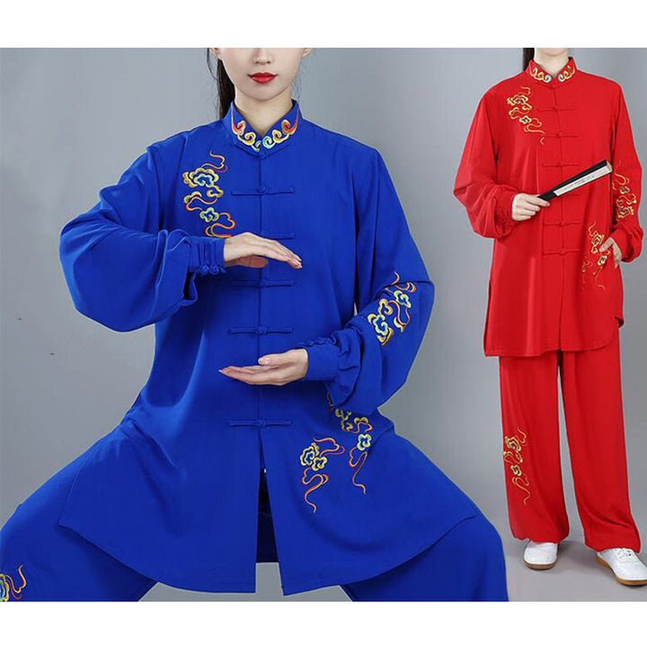 Buddha Stones 2Pcs Fall Colorful Auspicious Clouds Tai Chi Meditation Qigong Zen Practice Unisex Cotton Clothing Set - image 23