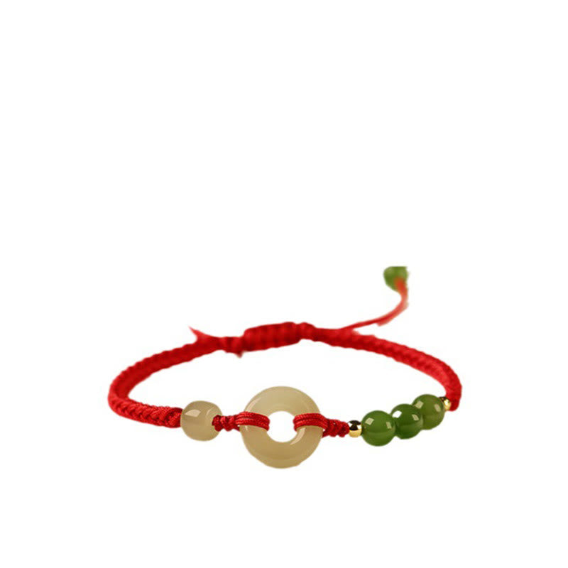 Buddha Stones Natural Hetian Jade Peace Buckle Red String Protection Luck Bracelet - image 1
