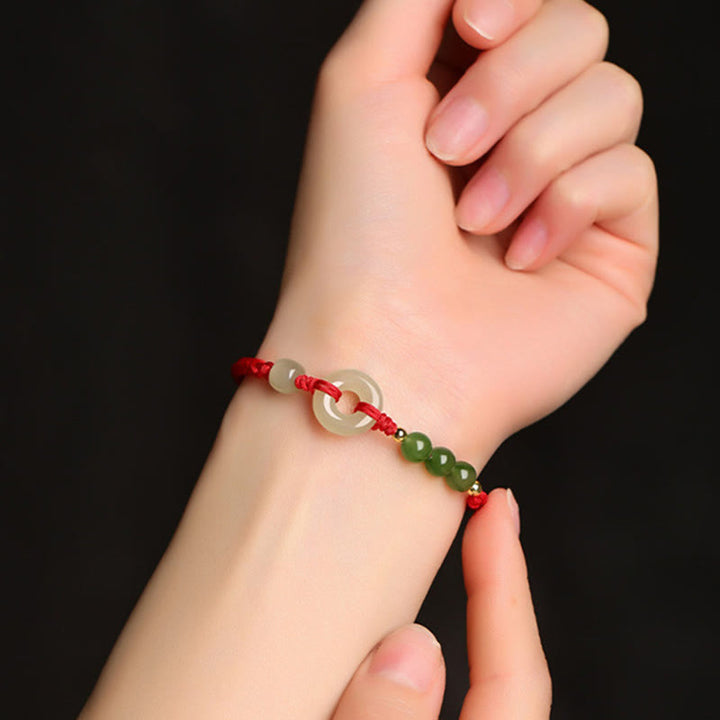 Buddha Stones Natural Hetian Jade Peace Buckle Red String Protection Luck Bracelet - image 2
