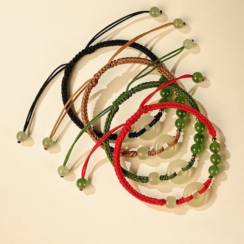 Buddha Stones Natural Hetian Jade Peace Buckle Red String Protection Luck Bracelet - image 11