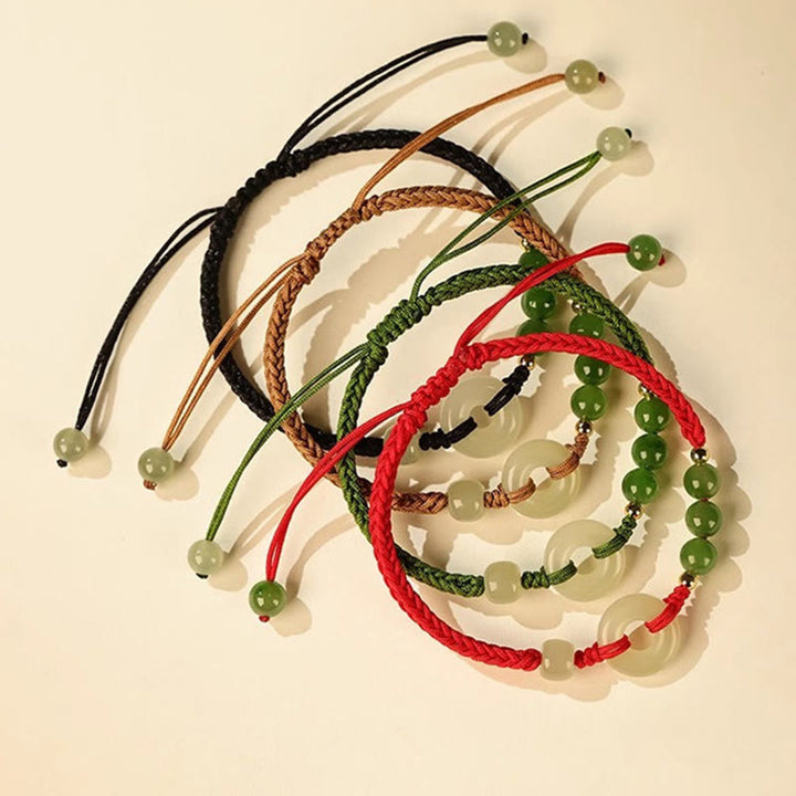Buddha Stones Natural Hetian Jade Peace Buckle Red String Protection Luck Bracelet - image 11