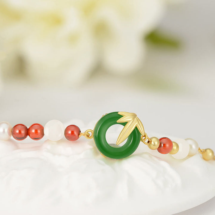 Buddha Stones 925 Sterling Silver Green Chalcedony Peace Buckle Bamboo Calm Bracelet - image 2